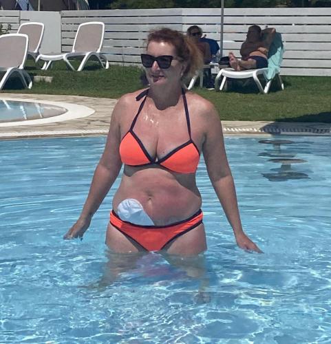 Enjoying the pool in Corfu with my new bikini